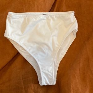 ‘Pink’ high waisted white bikini bottoms